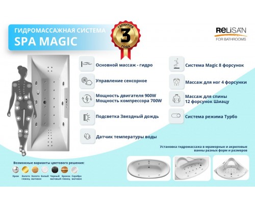 Гидросистема SPA magic - сенсор (6 гидро;8 magic; 12 Шиацу; 4 Евромик; 8 джет Звёздный дождь)
